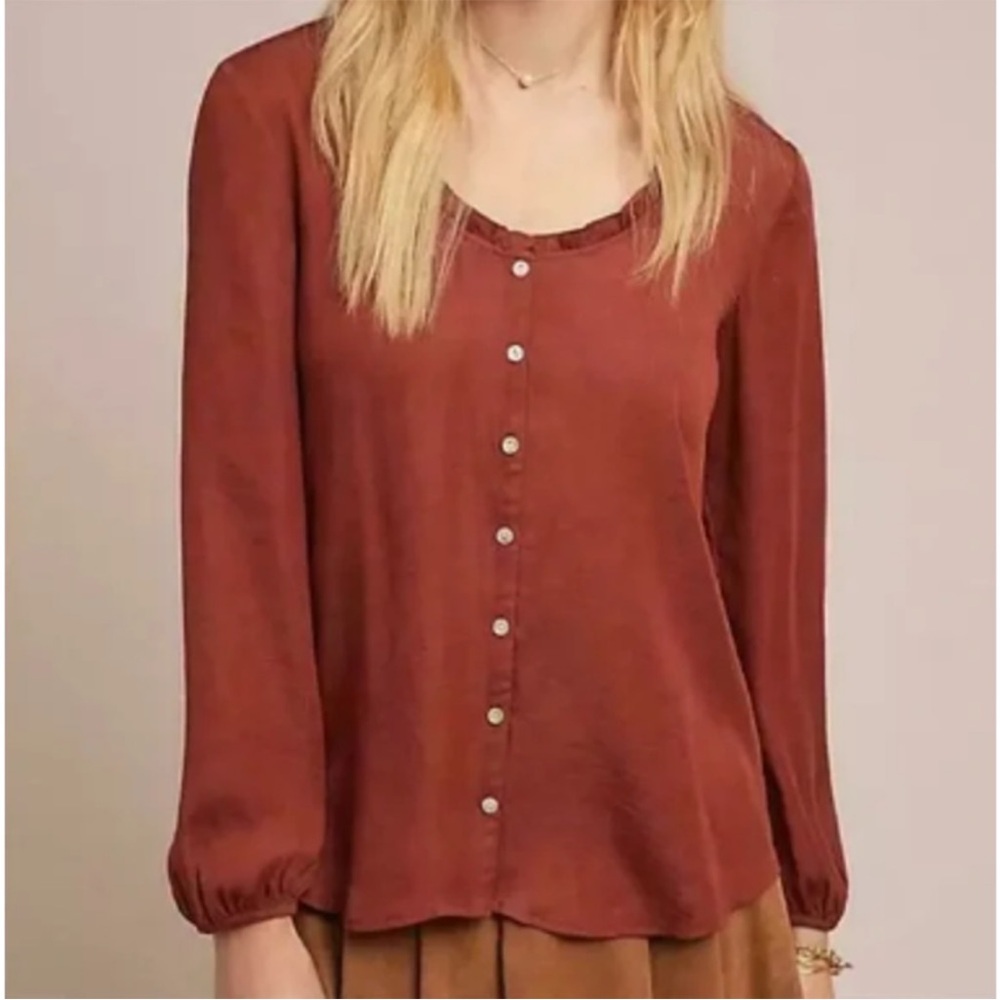 dolan Rust-Red Button Down Long Sleeve Blouse